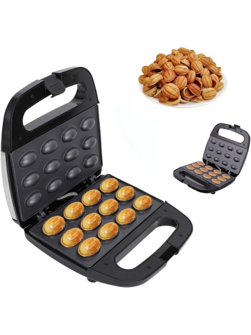 Non-Stick Double-Sided Walnut Cookie Maker | Mini Nut Waffle & Sandwich Iron